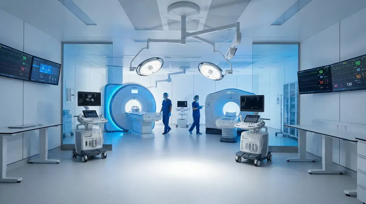 Medical equipment in a hospital setting being verified and tagged during an asset audit