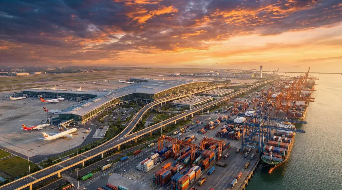 Containers and handling equipment at a logistics terminal during a stock count